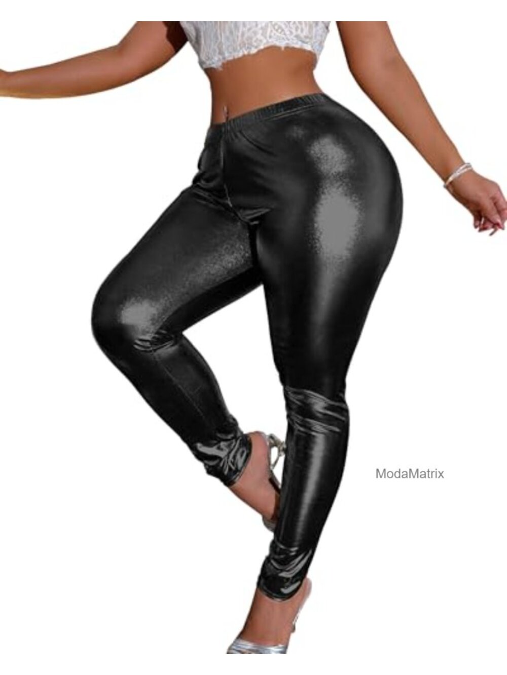 Faux Leather High Waisted Stretchy Shiny Metallic Leggings